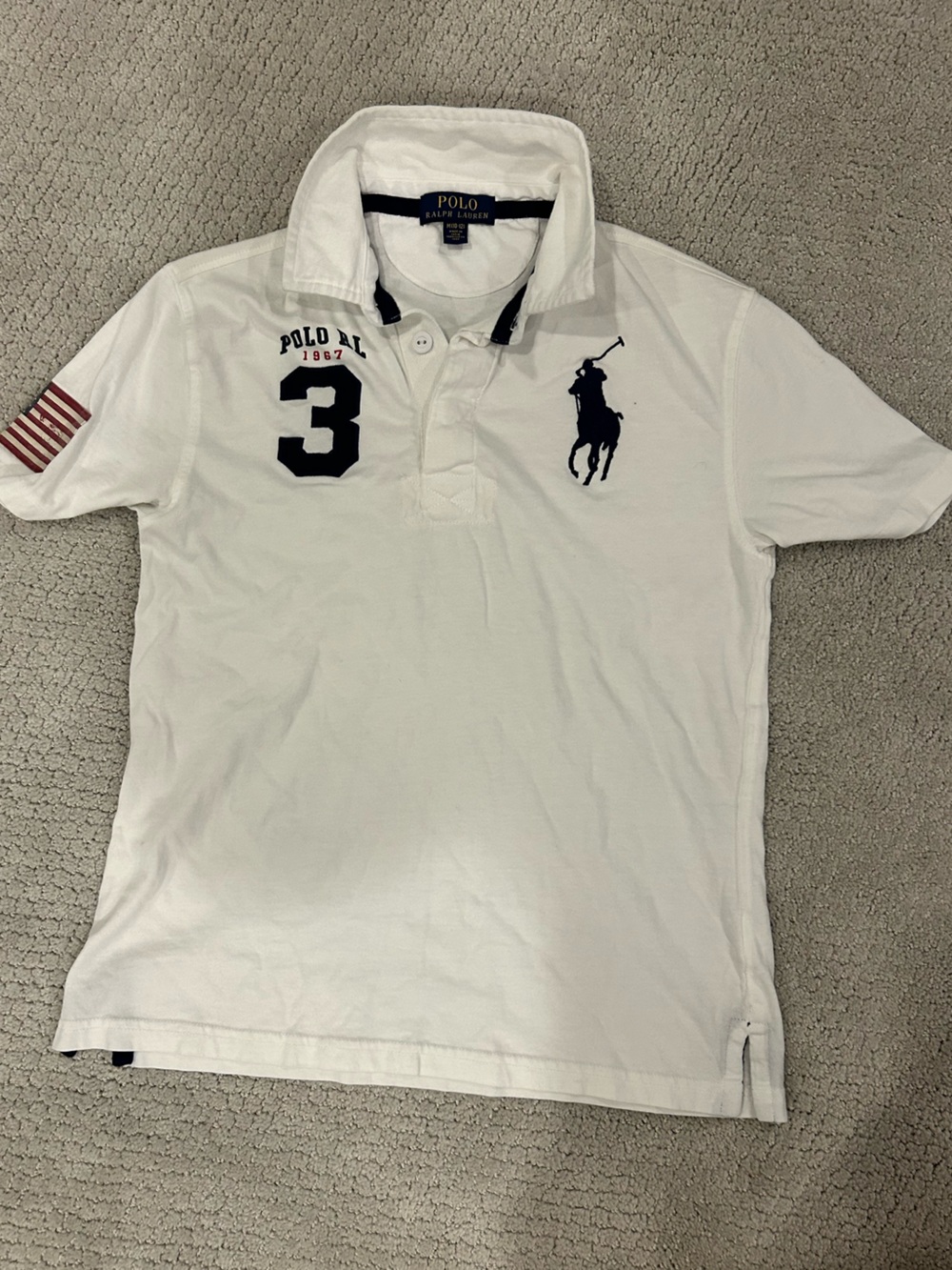 Boys Polo by Ralph Lauren White Rugby Polo with Navy Trim medium